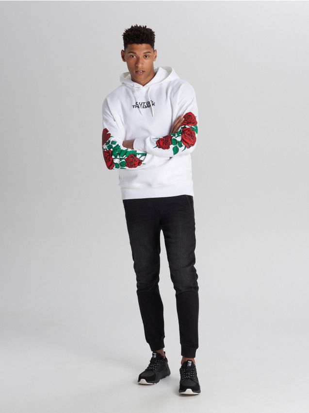 Rose print hoodie - white - WH095-00X - CROPP