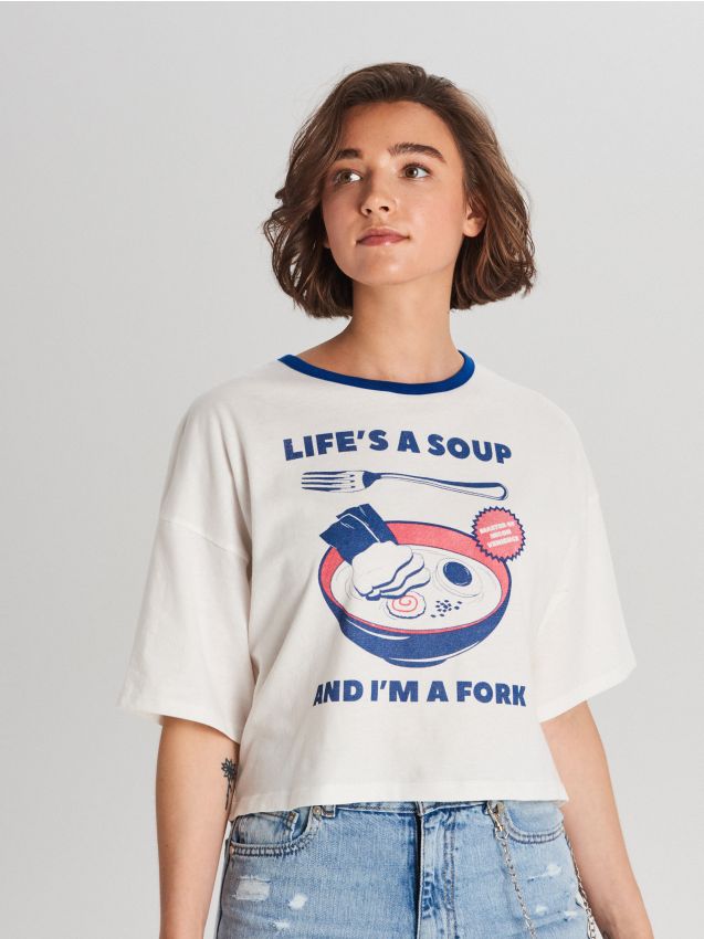 Printed Oversize T-shirt - ivory - WH171-02X - CROPP