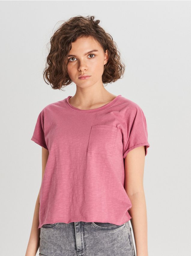 T-shirt with a pocket - pink - WH173-40X - CROPP