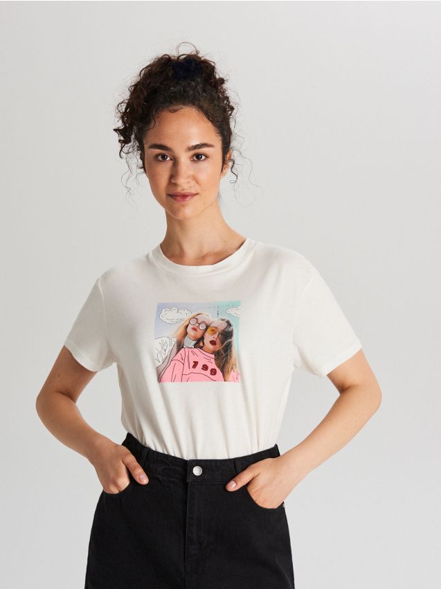 Top with print - ivory - WH179-02X - CROPP