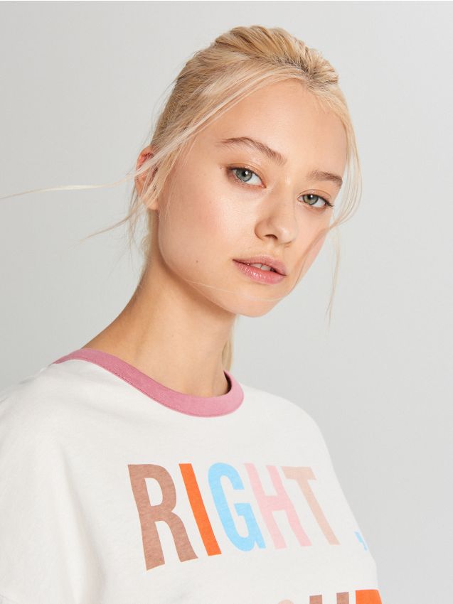 Oversize printed T-shirt - ivory - WH180-02X - CROPP