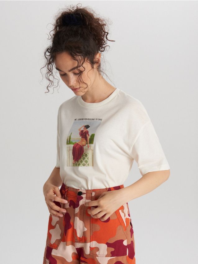 Printed T-shirt - ivory - WH706-02X - CROPP