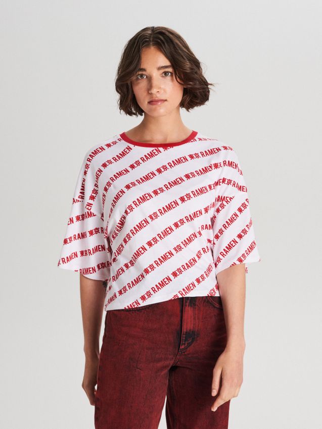 Oversized T-shirt with slogans - white - WH710-00X - CROPP