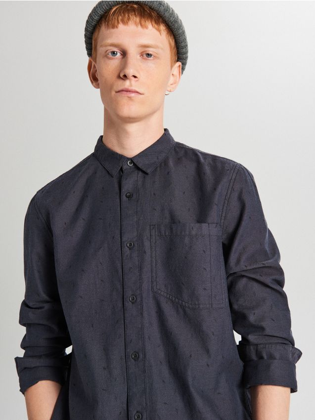 Cămașă cu micro model - GRI - WI208-90X - CROPP