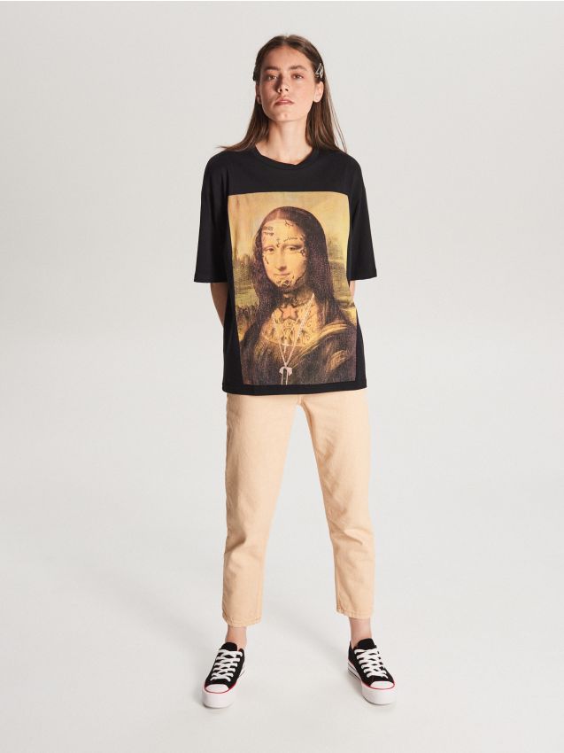 T-shirt with Mona Lisa print - black - WK740-99X - CROPP