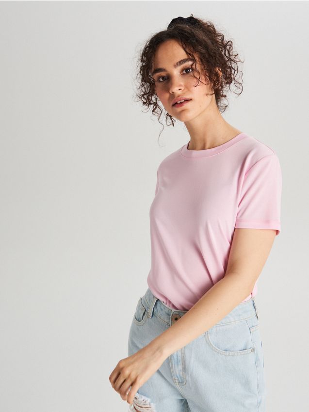 Tricou uni basic - roz - WK752-03X - CROPP