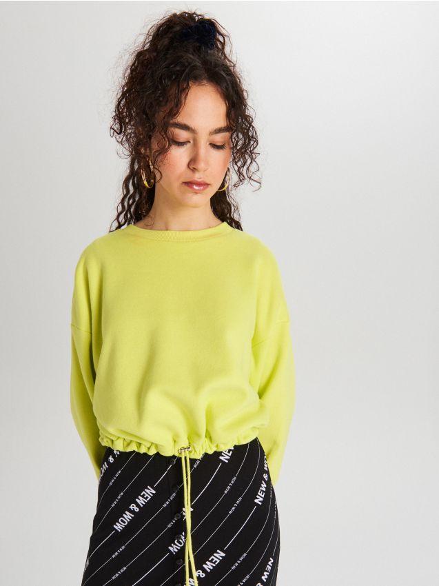 Cropped sweatshirt with ribbed hem - green - WM666-71X - CROPP