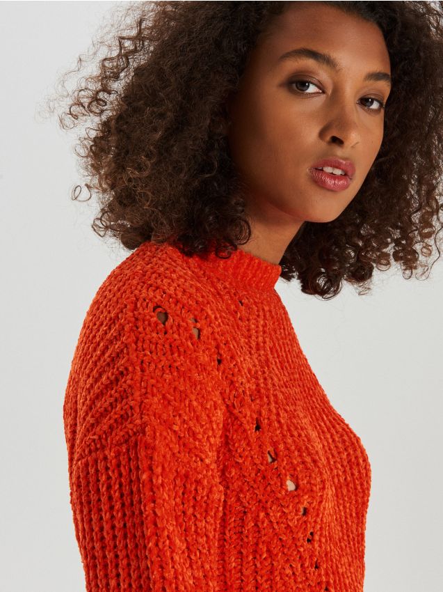 Pulover tricotat cu torsade - portocaliu - WM677-23X - CROPP