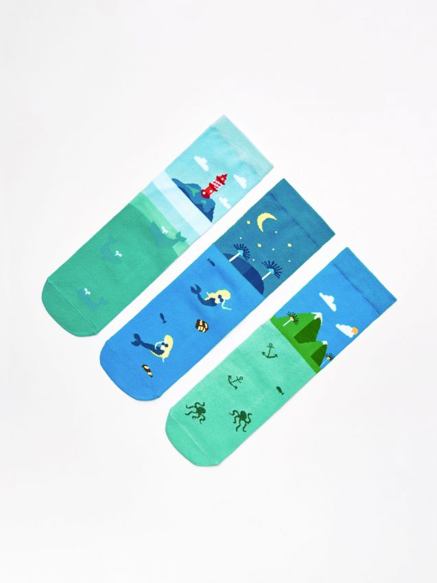 3 pack șosete cu imprimeu - albastru - WP274-55X - CROPP