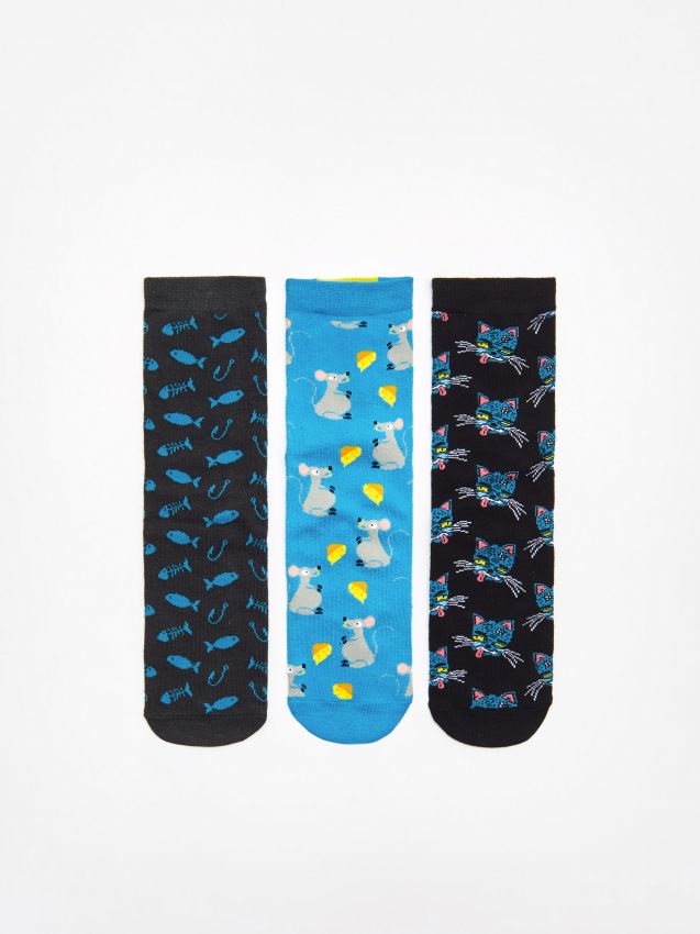 3 pack șosete cu imprimeu - negru - WP274-99M - CROPP