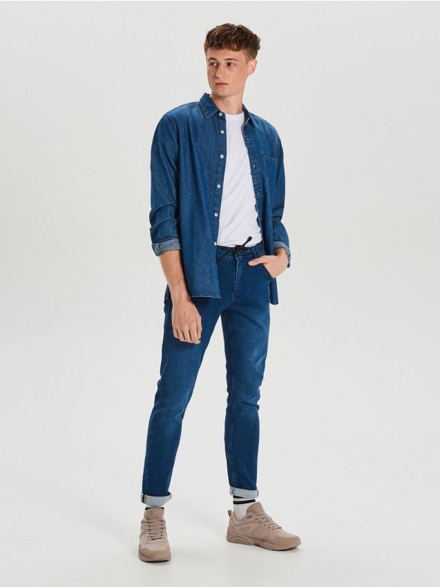 Slim jeans with elasticated waist - navy - WP398-59J - CROPP