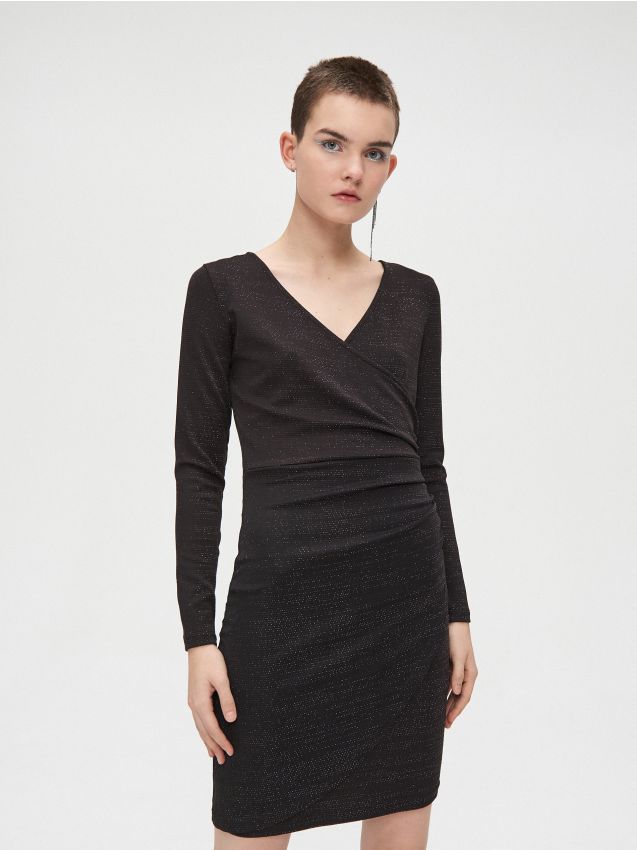 Rochie cu decolteu tip plic - negru - WQ038-99M - CROPP