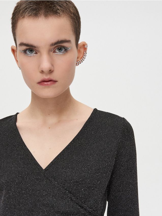 Rochie cu decolteu tip plic - negru - WQ038-99X - CROPP