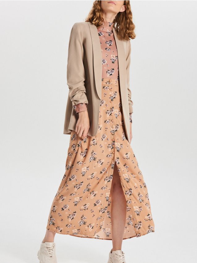 Fustă maxi cu detaliu legat - bej - WQ049-08X - CROPP