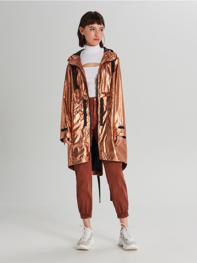 Oversized jacket with metallic finish - pink - WS166-40X - CROPP