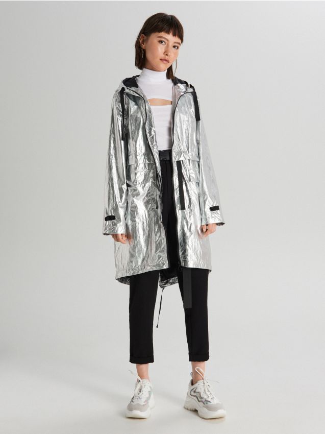 Oversized jacket with metallic finish - grey - WS166-85X - CROPP