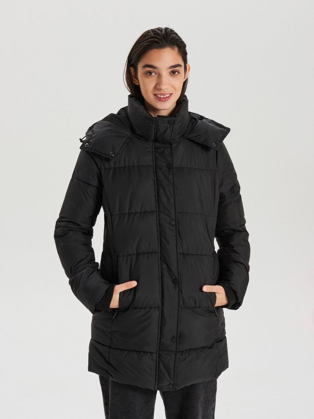 Pardesiu matlasat cu glugă - negru - WS172-99X - CROPP