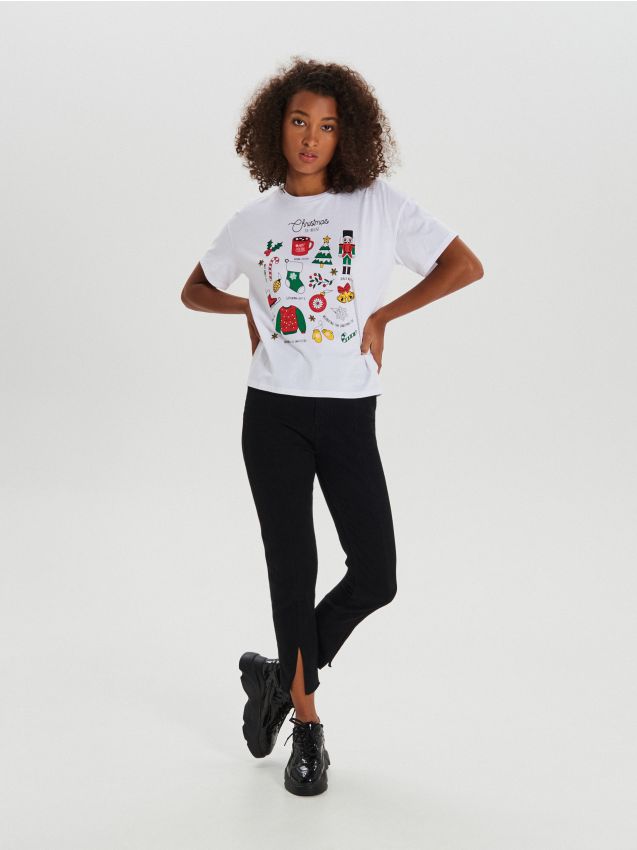 Christmas T-shirt with print - white - WS808-00X - CROPP