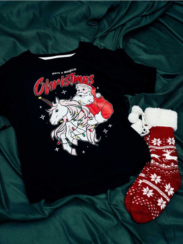 Christmas T-shirt with print - black - WS808-99X - CROPP