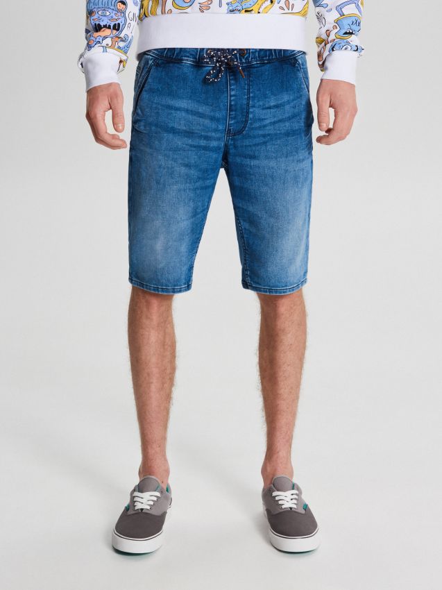 Denim shorts with adjustable waist - blue - WT947-55J - CROPP