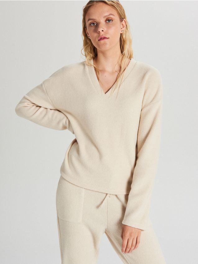 Bluză cu decolteu - fildeș - XD380-01X - CROPP