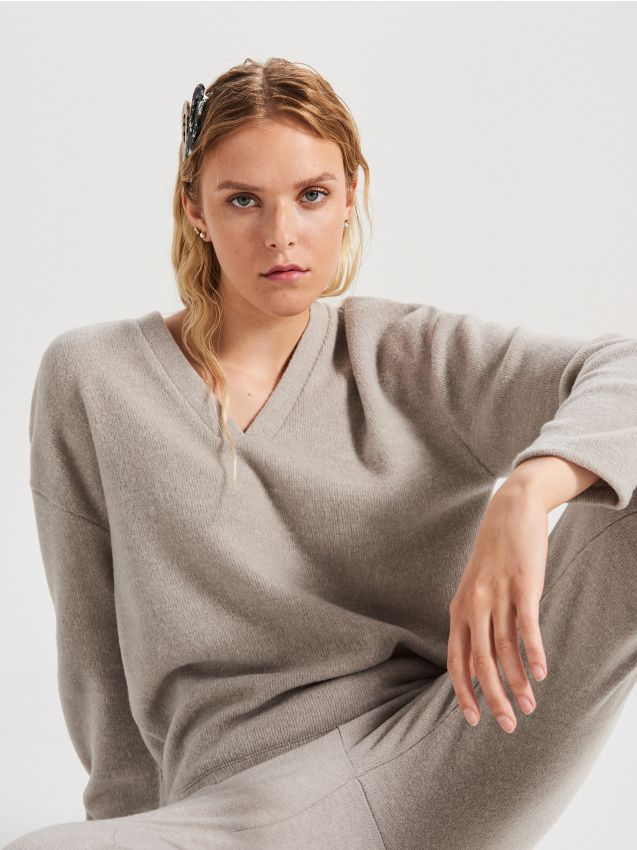 Bluză cu decolteu - GRI - XD380-09X - CROPP