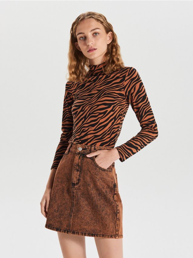 Fustă mini din denim  - portocaliu - XF622-28X - CROPP