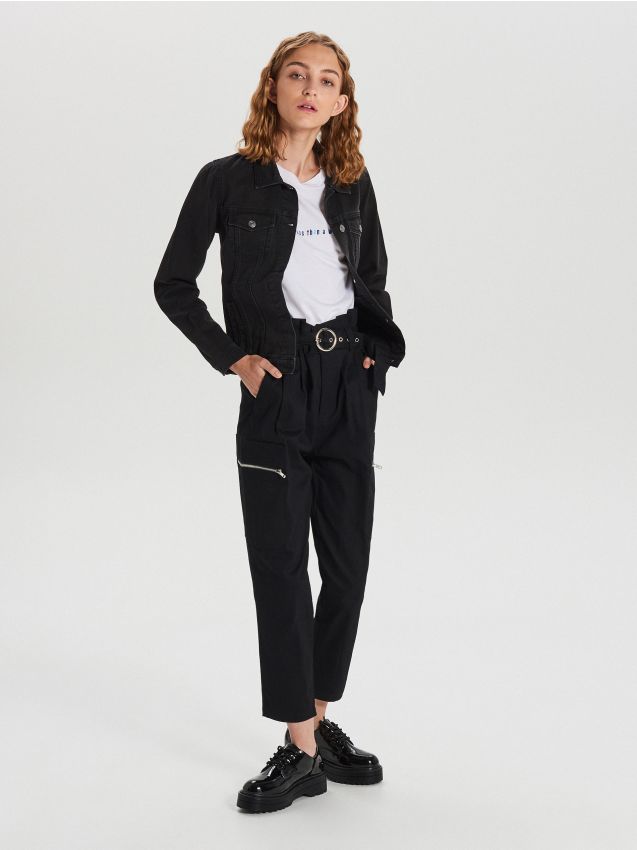 Pantaloni paperbag - negru - XK977-99X - CROPP