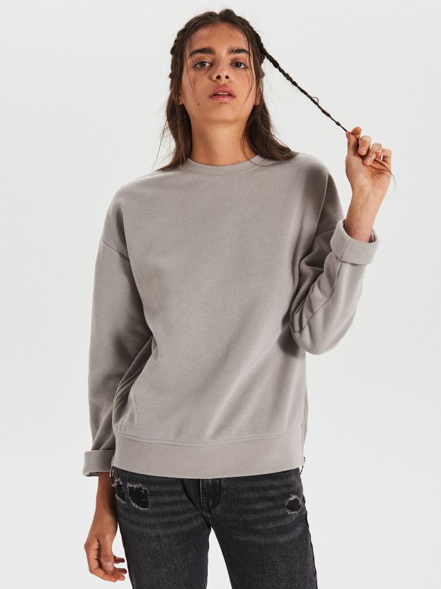 Bluză de trening simplă, cu fermoare laterale - GRI - XL211-09X - CROPP