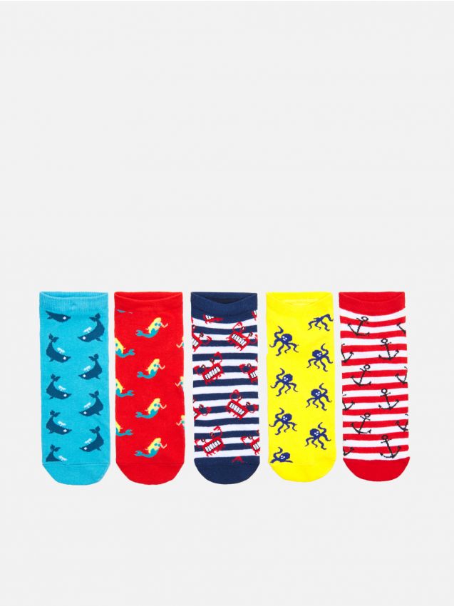 5 pack skarpet z nadrukiem - żółty - XM338-11X - CROPP