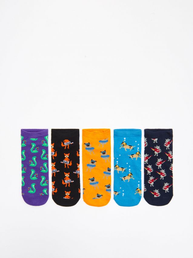 5 pack skarpet ze wzorem - niebieski - XM339-55X - CROPP