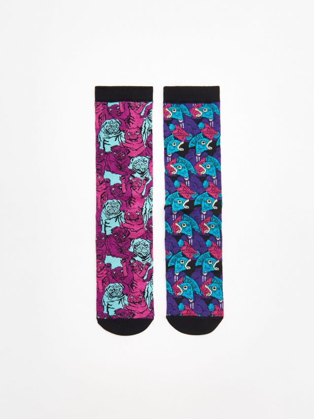 Set de 2 perechi de șosete cu motive - mov - XM349-45X - CROPP