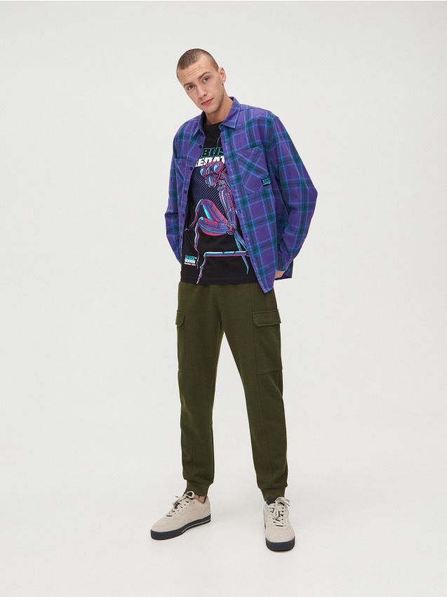 Pantaloni jogger basic, cu buzunare cargo - verde - XN703-87X - CROPP