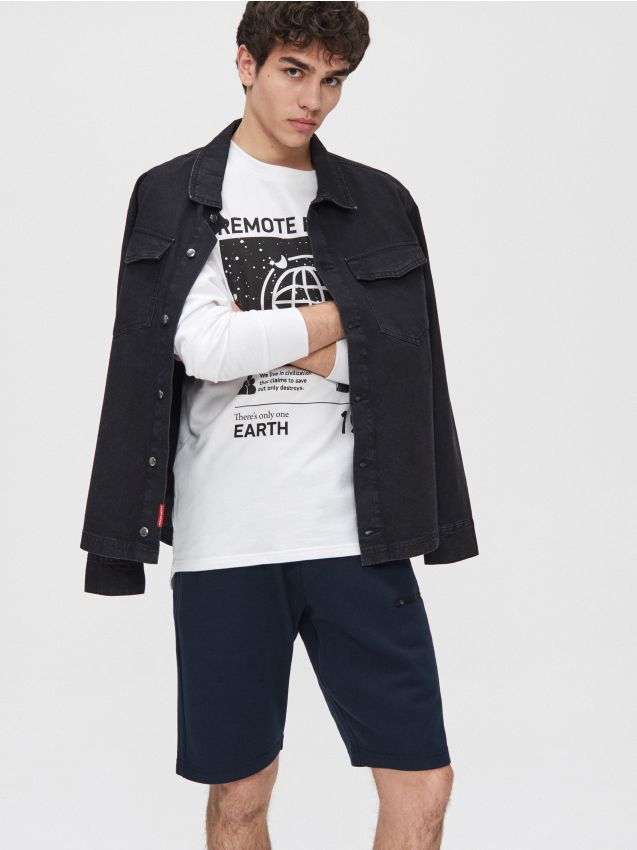 Pantaloni scurți de trening, basic - bleumarin - XN705-59X - CROPP