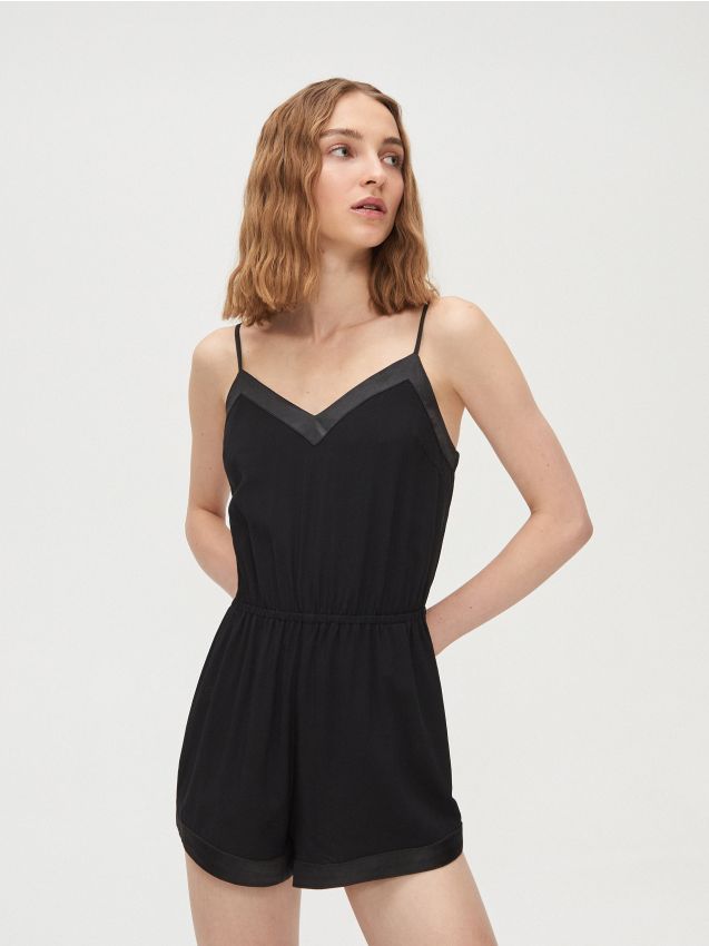 Pijama întreagă, cu bretele subțiri - negru - XO425-99X - CROPP