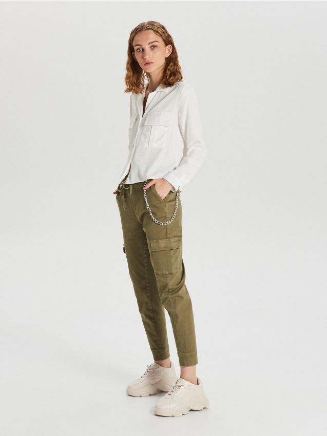 Pantaloni jogger cargo cu buzunar - verde - XO708-78X - CROPP
