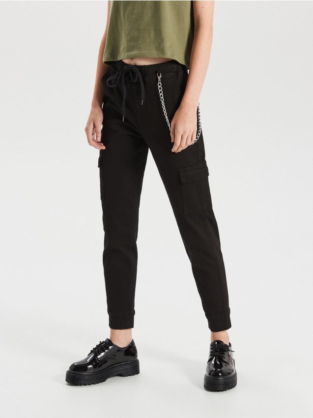 Pantaloni jogger cargo cu buzunar - negru - XO708-99X - CROPP