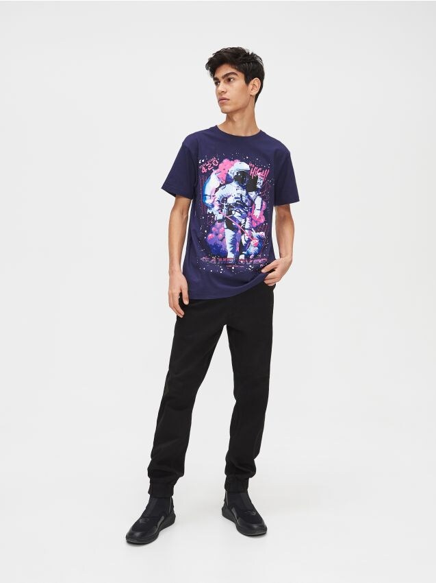 Tricou cu motiv cosmic - bleumarin - XP523-59X - CROPP