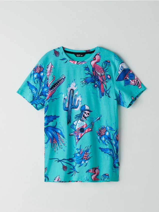 Koszulka z kolorowym nadrukiem - zielony - XP573-07X - CROPP