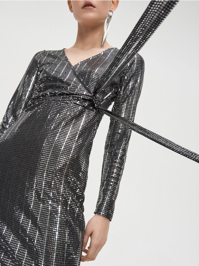 Rochie cu fundă - negru - XQ363-99X - CROPP