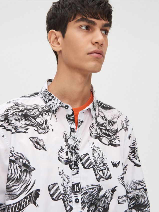 Cămașă din colecția Ink Ready - alb - XR123-00X - CROPP