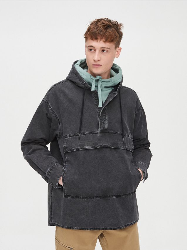 Cămașă din denim, cu glugă - negru - XR130-99X - CROPP