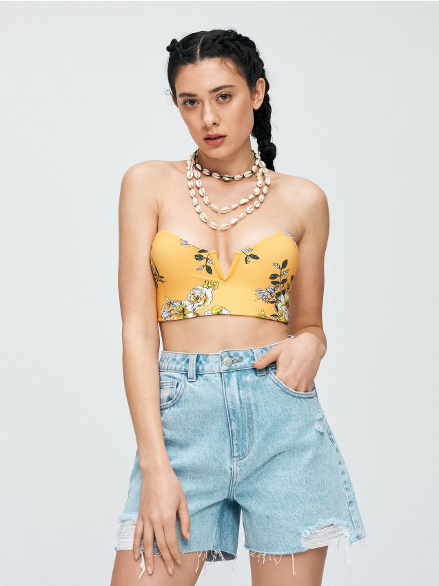 Góra od kostiumu bez ramiączek - żółty - XS924-11X - CROPP