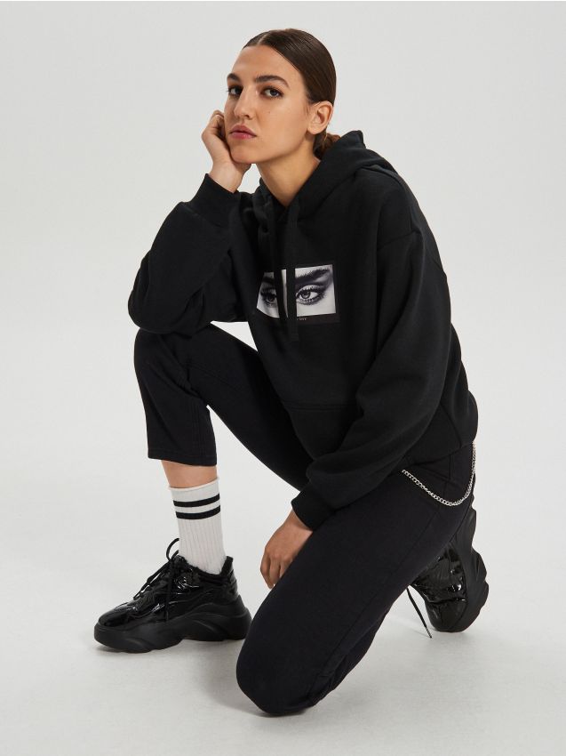 Sweatshirt with photo print - black - XT017-99X - CROPP