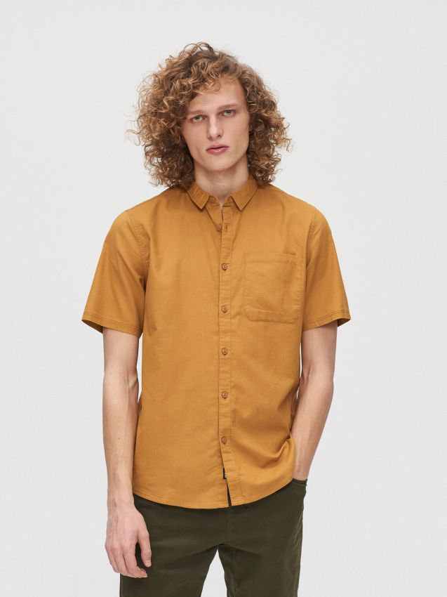 Cămașă uni din bumbac - galben - XT950-18X - CROPP