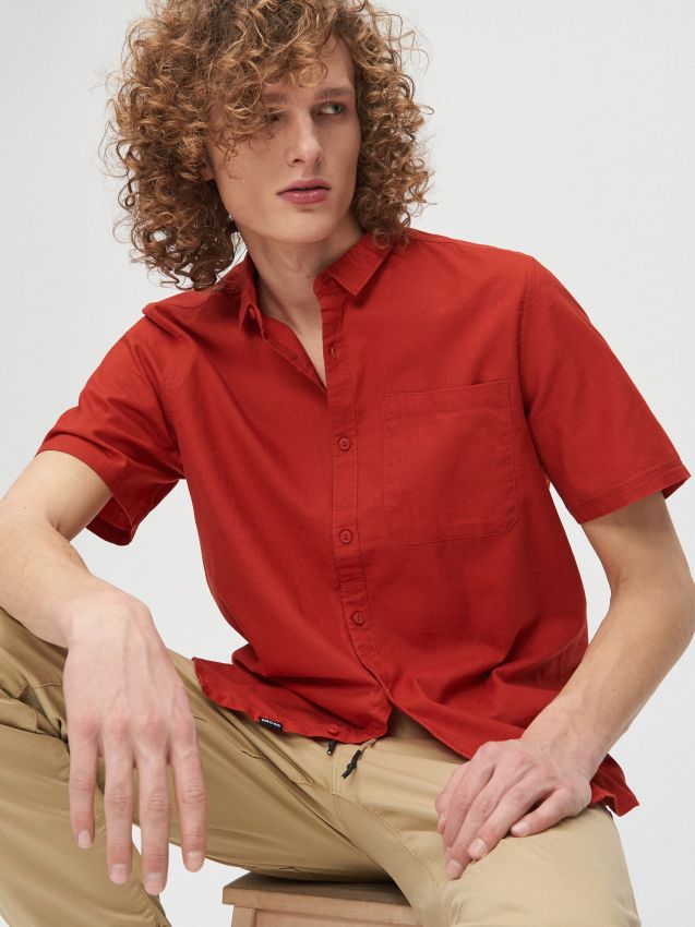 Cămașă uni din bumbac - portocaliu - XT950-28X - CROPP