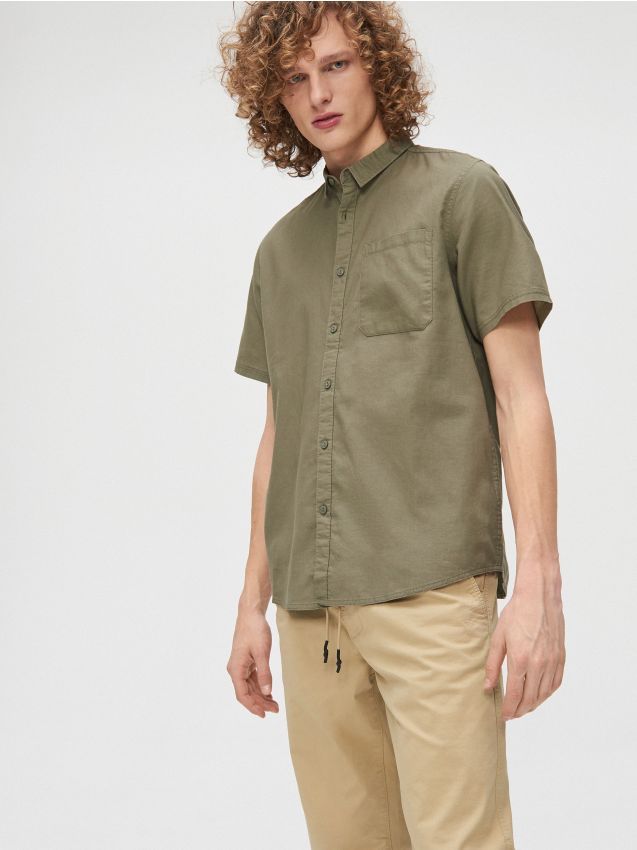 Cămașă uni din bumbac - verde - XT950-81X - CROPP