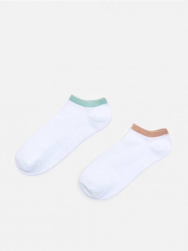 Set de 2 perechi de șosete cu garnitură în contrast - alb - XW926-00X - CROPP