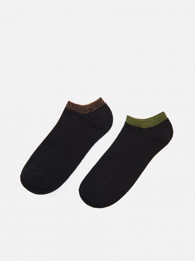 2 pack skarpet z kontrastową lamówką - czarny - XW926-99X - CROPP