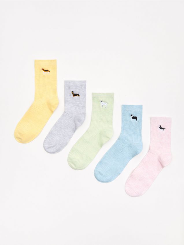 Set de 5 perechi de șosete cu motiv câine - galben - XW968-10X - CROPP